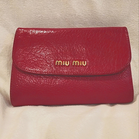 Authentic Miu Miu Hot Pink Goat Skin Madras Flap Wallet - Picture 2 of 14